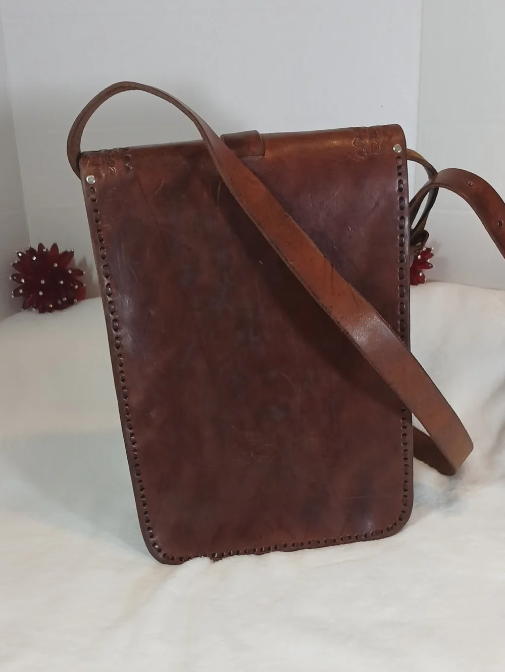 Handcrafted Brown Leather Tool Messenger Crossbody Bag Men/Unisex